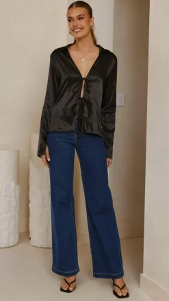 KOLI Tops^Darielle Tie Front Long Sleeve Top - Black