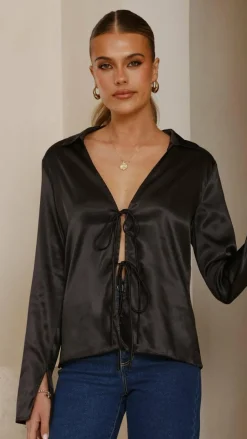 KOLI Tops^Darielle Tie Front Long Sleeve Top - Black