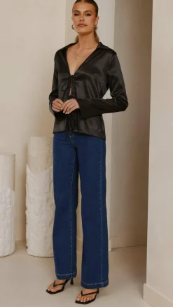 KOLI Tops^Darielle Tie Front Long Sleeve Top - Black