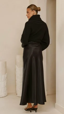 KOLI Bottoms^Darina Bias Cut Maxi Skirt - Black