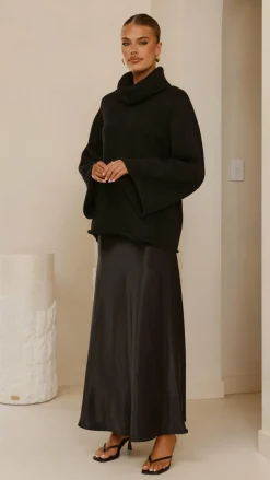 KOLI Bottoms^Darina Bias Cut Maxi Skirt - Black