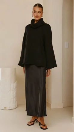 KOLI Bottoms^Darina Bias Cut Maxi Skirt - Black