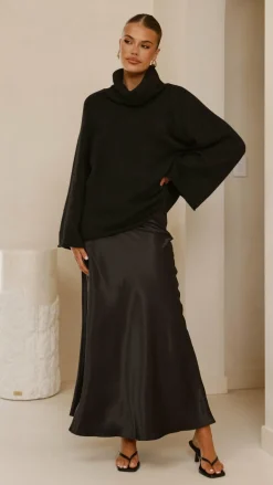 KOLI Bottoms^Darina Bias Cut Maxi Skirt - Black