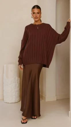 KOLI Bottoms^Darina Bias Cut Maxi Skirt - Chocolate