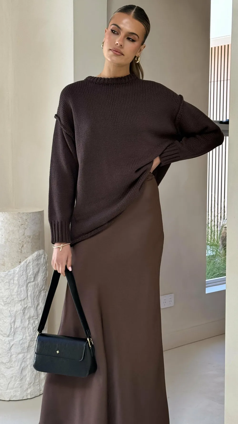 KOLI Bottoms^Darina Bias Cut Maxi Skirt - Chocolate