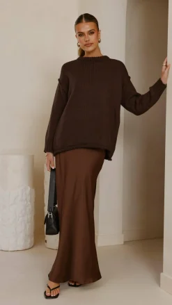 KOLI Bottoms^Darina Bias Cut Maxi Skirt - Chocolate