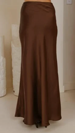 KOLI Bottoms^Darina Bias Cut Maxi Skirt - Chocolate