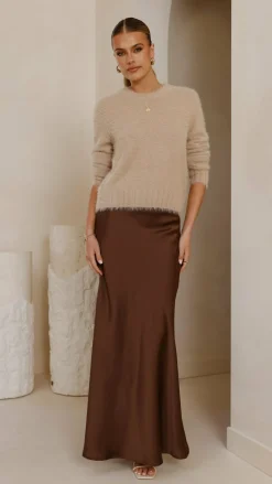 KOLI Bottoms^Darina Bias Cut Maxi Skirt - Chocolate