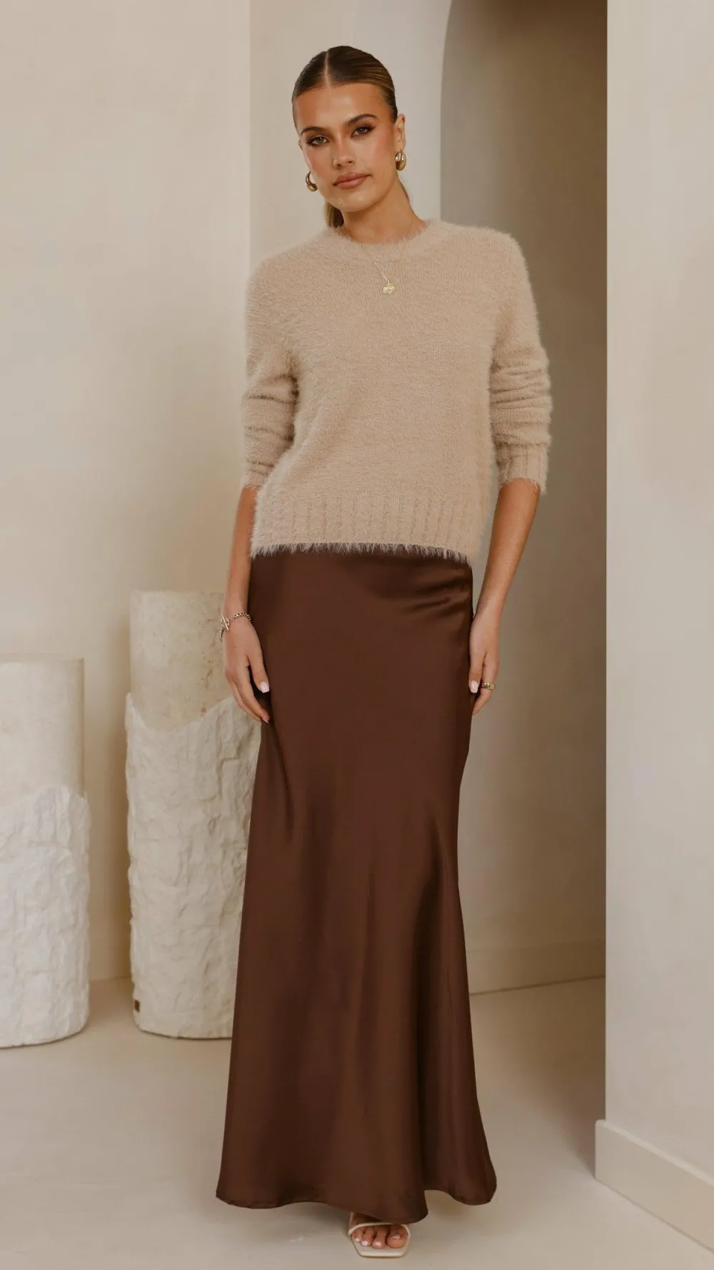 KOLI Bottoms^Darina Bias Cut Maxi Skirt - Chocolate