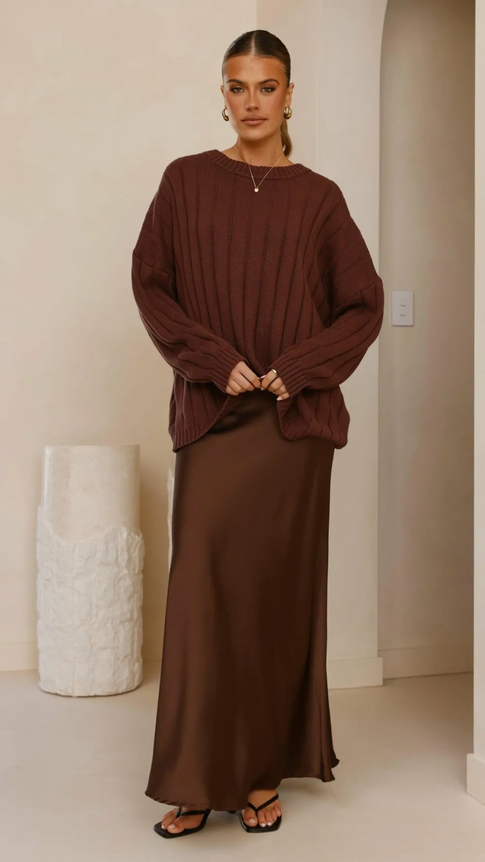 KOLI Bottoms^Darina Bias Cut Maxi Skirt - Chocolate