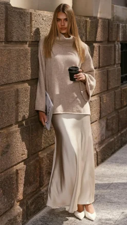 KOLI Bottoms^Darina Bias Cut Maxi Skirt - Champagne