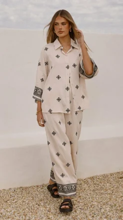 Shareen Sets|Tops^Deni Button Up Shirt - Beige/Black