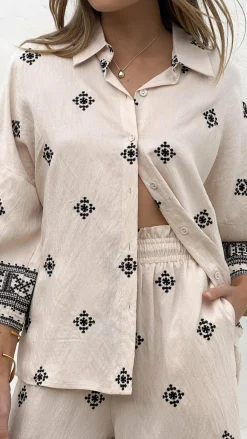 Shareen Sets|Tops^Deni Button Up Shirt - Beige/Black