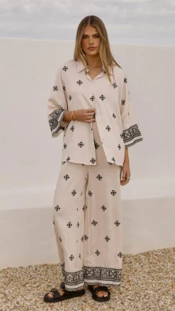 Shareen Sets|Tops^Deni Button Up Shirt - Beige/Black