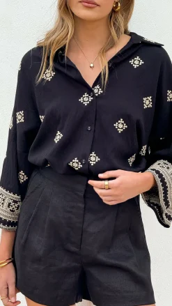 Shareen Sets|Tops^Deni Button Up Shirt - Black/Beige