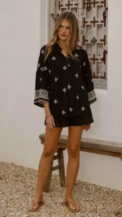 Shareen Sets|Tops^Deni Button Up Shirt - Black/Beige