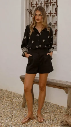 Shareen Sets|Tops^Deni Button Up Shirt - Black/Beige