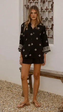 Shareen Sets|Tops^Deni Button Up Shirt - Black/Beige