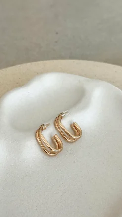 Adorne Earrings^Double Curved Front Stud Earrings - Gold