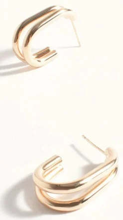 Adorne Earrings^Double Curved Front Stud Earrings - Gold