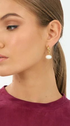 Adorne Earrings|Bridesmaid^Dropped Pearl Mini Hoop Earrings - Gold