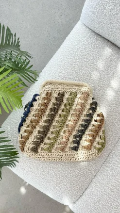 Adorne Bags^Eadie Crochet Weave Framed Clutch - Multi / Natural