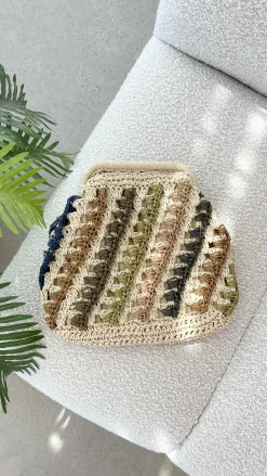 Adorne Bags^Eadie Crochet Weave Framed Clutch - Multi / Natural