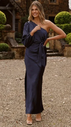 LILYWHYT Mon Cheri|Dresses^Eden One Shoulder Tie Front Maxi Dress - Navy