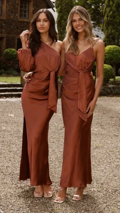 LILYWHYT Mon Cheri|Dresses^Eden One Shoulder Tie Front Maxi Dress - Rust