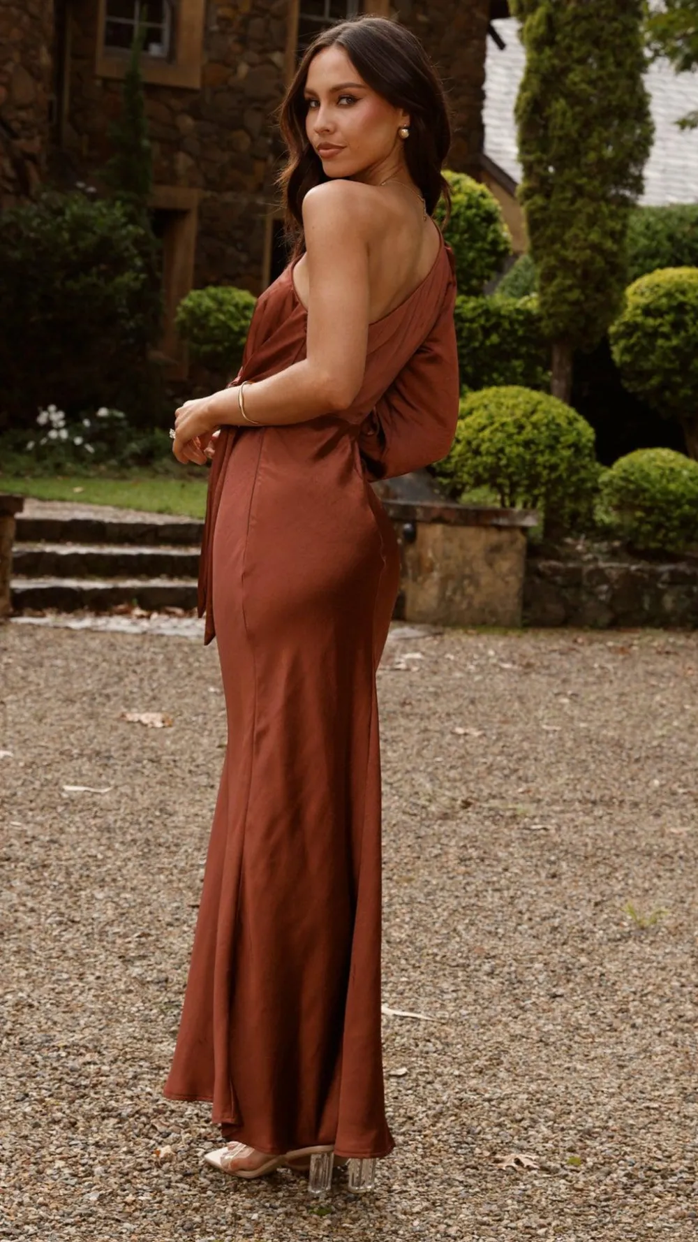LILYWHYT Mon Cheri|Dresses^Eden One Shoulder Tie Front Maxi Dress - Rust