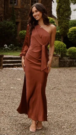 LILYWHYT Mon Cheri|Dresses^Eden One Shoulder Tie Front Maxi Dress - Rust