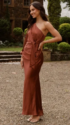 LILYWHYT Mon Cheri|Dresses^Eden One Shoulder Tie Front Maxi Dress - Rust