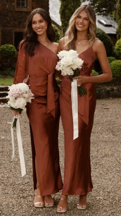 LILYWHYT Mon Cheri|Dresses^Eden One Shoulder Tie Front Maxi Dress - Rust
