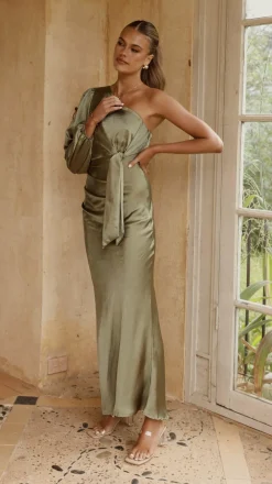 LILYWHYT Mon Cheri|Dresses^Eden One Shoulder Tie Front Maxi Dress - Olive