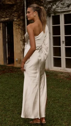 LILYWHYT Mon Cheri|Dresses^Eden One Shoulder Tie Front Maxi Dress - Champagne