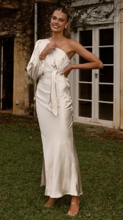LILYWHYT Mon Cheri|Dresses^Eden One Shoulder Tie Front Maxi Dress - Champagne