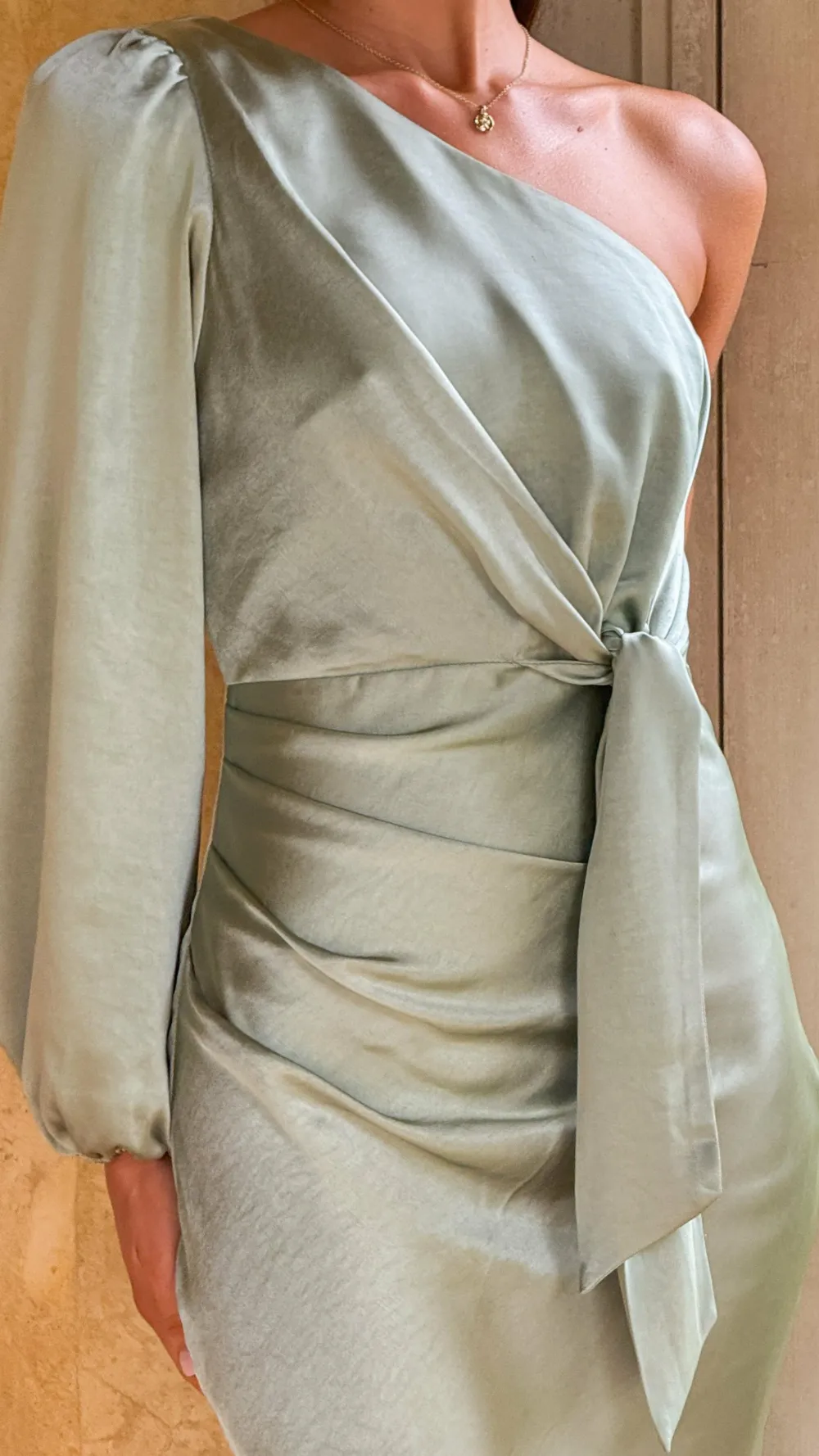 LILYWHYT Mon Cheri|Dresses^Eden One Shoulder Tie Front Maxi Dress - Sage