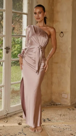 LILYWHYT Mon Cheri|Dresses^Eden One Shoulder Tie Front Maxi Dress - Dusty Pink