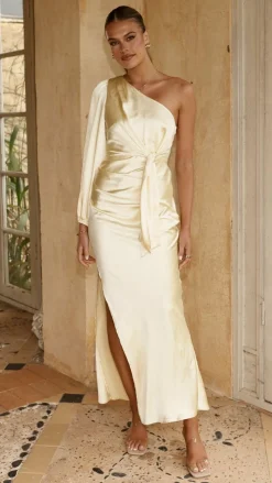 LILYWHYT Mon Cheri|Dresses^Eden One Shoulder Tie Front Maxi Dress - Yellow