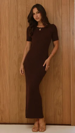 My Girl Knit Dresses|Knitwear^Eden Ribbed Maxi Dress - Chocolate