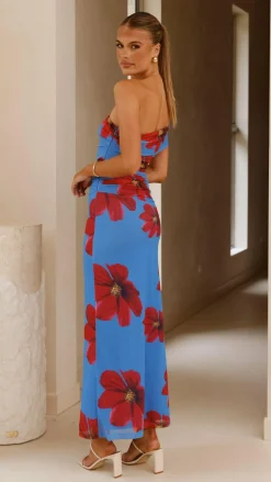 SASHA (BNE) Dresses|Maxi^Eisa One Shoulder Maxi Dress - Blue / Red Floral