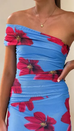 SASHA (BNE) Dresses|Maxi^Eisa One Shoulder Maxi Dress - Blue / Red Floral