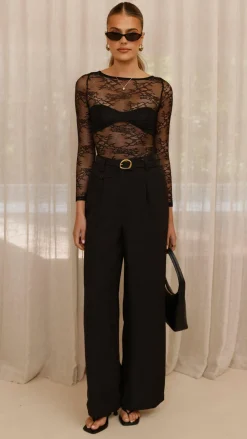 YH AND CO Tops^Eldora Long Sleeve Lace Top - Black