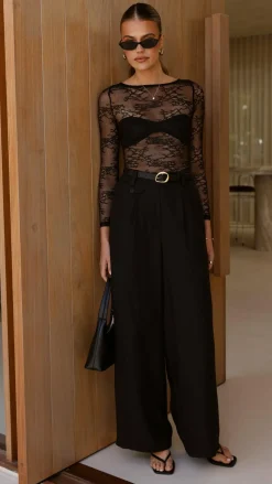 YH AND CO Tops^Eldora Long Sleeve Lace Top - Black