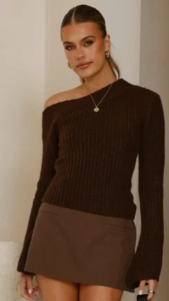 Pink Diamond Knit Tops|Knitwear^Ellira Long Sleeve Knit Top - Chocolate