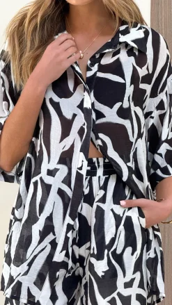 Burans Sets|Tops^Ellis Button Up Shirt - Black/White