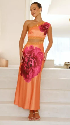 SASHA (BNE) Sale Dresses^Emily One Shoulder Maxi Dress - Orange / Pink