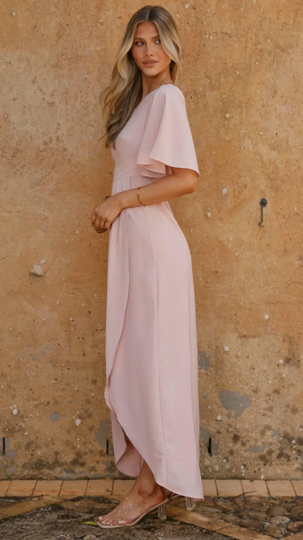 LILYWHYT Mi Amore|Dresses^Emma One Sleeve Maxi Dress - Dusty Pink