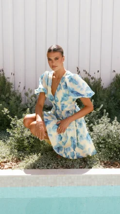 LILYWHYT Sale Dresses^Erin Mini Dress - Yellow / Blue Floral