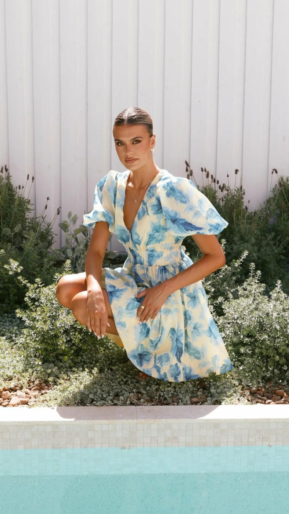 LILYWHYT Sale Dresses^Erin Mini Dress - Yellow / Blue Floral